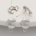 Silver curved moon shaped DIY earring findings with hanging loops for jewelry making - Crescent Moon / 1 Pair (9x13mm) / Silver