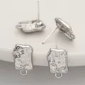 Irregular rectangular hammered silver alloy earring studs with loop for DIY jewelry making - Textured Rectangle / 1 Pair (9x14mm) / Silver