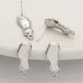 Irregular wave-shaped silver alloy earring studs with loop for DIY jewelry making - Long Irregular Shape / 1 Pair (7x19mm) / Silver