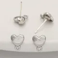Polished silver heart-shaped earring studs with hanging loop for DIY jewelry craft - Small Heart / 1 Pair (7x8mm) / Silver