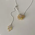 Detailed view of yellow crystal grape cluster on adjustable silver chain necklace. - Yellow Necklace (Gold Plated) / Yellow