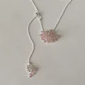 Detailed view of pink crystal grape cluster pendant on adjustable silver lariat necklace - Pink Necklace (Gold Plated)