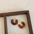 Detail view of Maillard brown resin hoop earrings displayed in a wooden jewelry box. - Style 8 (925 Silver Post)