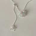 Adjustable silver-tone ball chain necklace with iridescent crystal grape clusters - White Necklace (Gold Plated) / White