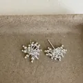 Unique silver metal firework stud earrings with intricate beaded design for women - Style 20 Earrings