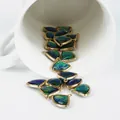 Exquisite fan-shaped pendants with blue-green cloud pattern for DIY earring jewelry making - 2 Pcs/Set / Dark Green