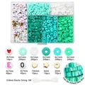 Komplettes 6mm Tonperlen-Set mit Buchstabenperlen und Gummiband für DIY-Schmuckherstellung - 6-Fächer-Box / Ca. 1160 Stück/Set / Grüntöne