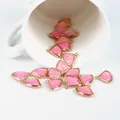 Waivervormige roze harsbedels met gouden randen voor het maken van DIY-sieraden en oorbellen - 2 Stuks/Set / Roze