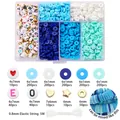 Komplettes 6mm blaues Fimo-Perlen-Set mit Buchstaben für die DIY-Schmuckherstellung - 6-Fächer-Box / Ca. 1160 Stück/Set / Blau-Serie