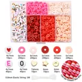 Komplette 6 mm Polymer-Ton-Perlen-Sets für DIY-Schmuck mit bunten Alphabet-Anhängern - 6-Fächer-Box / Ca. 1160 Stück/Set / Rot Serie