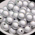 Vue macro rapprochée de perles acryliques irisées réfléchissantes pour bijoux DIY - 4mm (Environ 200 Pièces/Paquet) / Blanc