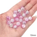 10mm Pink crackle glass round beads for jewelry making, DIY bracelet material in hand. - 20 Pieces Pack / Pink (10mm Two-Tone Crackle Bead)