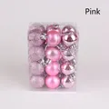 Pink Christmas baubles set including glitter, matte, and shiny ornaments in a box. - Set of 24 / Pink