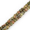 Faceted natural stone beads for DIY jewelry making in earthy green and red tones - Diameter 4mm Length 38cm Approx 93 Beads/Strand / Natural Unakite