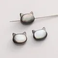 Niedliche katzenförmige Perlen aus natürlicher schwarzer Muschel für DIY-Schmuckprojekte - Katzenkopf / 6x7mm (Horizontales Loch), 1 Stück/Packung / Schwarz