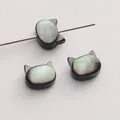 Perles en forme de tête de chat en nacre noire naturelle pour création de bijoux - Tête de Chat / 6x7mm (Trou Vertical), 1 Pièce/Paquet / Noir