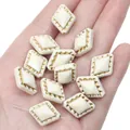 Vintage French style cream acrylic diamond beads with wavy gold edge for DIY jewelry making - Black / 14x18mm Chunky Rhombus Beads Approx. 30pcs/Pack