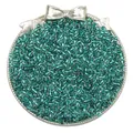 Teal silver-lined glass seed beads in decorative round tray for jewelry making - Silver Emerald Green