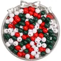 10mm rot weiße und grüne lackierte Holzperlen für DIY-Schmuck in silberner Schale - Ca. 8mm (Loch ca. 2mm) / Merry Christmas Mix 100 Stück/Packung