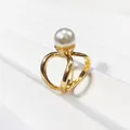 Close-up of gold-plated three-ring scarf buckle with a large white pearl detail - Single Pearl Triple Ring Style (Style 2) / Gold