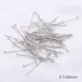 Bulk silver metal eye pins jewelry making supplies 0.7x30mm size for DIY craft projects - Eye Pins / 0.7x30mm (50 Pieces/Pack) / White Gold Plated