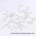 High-quality silver-plated 2mm crimp beads with 1mm hole for professional DIY jewelry making - 2.0mm Crimp Beads / 100pcs Pack / Thick Silver Plated