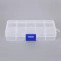 Transparente Schmuck-Aufbewahrungsbox aus Kunststoff mit 10 Fächern und blauem Clip - 10-Gitter Kunststoffbox