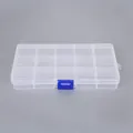 Transparente Kunststoff-Schmuckaufbewahrungsbox mit 15 Fächern und blauem Verschluss - 15-Gitter Kunststoffbox