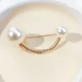 Minimalist gold U-shaped alloy brooch featuring two white pearls for garment accessory - U-Shaped Pearl Pin (A7-102) / Gold