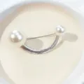 Minimalist silver U-shaped brooch with pearls for anti-exposure waist adjustment - U-Shaped Pearl Pin (A7-103) / Silver