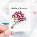 Elegant pink flower bouquet brooch with sparkling rhinestones on card - Pink Purple Bouquet Style (MT-2) / Silver Base Pink Purple Bouquet (MT-2)