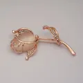 Elegant rose gold flower brooch with opalescent center and sparkling rhinestone leaves - Rose Flower Style (A2-105)