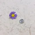 Purple daisy enamel pin with yellow center and silver metal back clutch - Purple