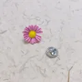 Minimalist pink daisy flower enamel lapel pin with a silver butterfly clutch backing - Pink