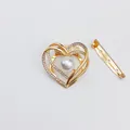 Elegant gold heart-shaped scarf buckle with pearl and rhinestones for t-shirt knotting. - Pearl Heart Shape Style (A13-112)