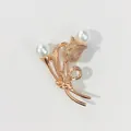 Eleganter roségoldener Tulpenblumen-Brosche mit zwei weißen Perlen für Kleidung - Doppel-Künstliche-Perlen Tulpenstil (A1-56)