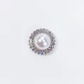 Elegante parel magnetische broche knop met sprankelende kristallen halo voor blouses - Vintage Strass Grote Parel (x1-04) / Zilver