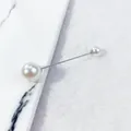 Eleganter doppelköpfiger Perlen-Broschen-Stift in Silberoptik zum Taillenraffen - Doppelend-Perlenstil - Silberne Nadel (LC-27) / Länge 7.4cm