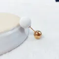 Elegante minimalistische Doppelkopf-Brosche mit matten weißen und goldenen Kugeln - Weißer Matter und Goldener Kugelstil (LC-42) / Länge 3,5 cm