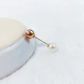Eleganter doppelseitiger Goldperlen- und weißer Perlen-Broschenstift für die Taille - Doppelkopf-Rundball-Perlennadel (LC-46) / Länge 3.7cm / Gold/Weiß