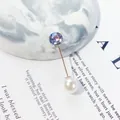 Eleganter doppelseitiger Brosche mit funkelndem Zirkonia und runder weißer Perle - Runder Strass Kunstperlenstil (LC-14) / 4.50cm