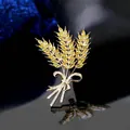 Elegant high-end golden wheat ear brooch with yellow zircon and crystal ribbon bow - Bowknot Tied Wheat Ear Style (A6-126)