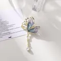 Detailed macro view of a translucent iridescent butterfly brooch with elegant crystal tassel - Water Drop Tassel Butterfly Style (A18-70)