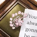 Elegant pink flower crystal brooch with teardrop rhinestones for suits and dresses - Flower Shape (A18-63) / Silver