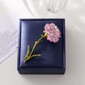 Elegant pink and white enamel carnation flower brooch with gold stem on navy jewelry box - Purple Painted Oil Enamel Carnation Flower Style (A18-81)