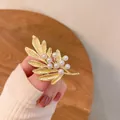 Vintage style gold leaf pearl brooch with elegant white pearls for coat decoration pin - A12-11