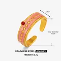 Trendiger offener Ring aus Edelstahl mit rosa Emaille und goldenen Pünktchen - Verstellbar (ZN2818) / Rosa Tropföl Ring
