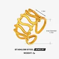 Vergoldeter wellenförmiger hohler Edelstahlring für Damen, 1,3 cm breit und 2 g. - Mehrschichtiger Wellen-Hohl-Stil / Einstellbar Offen / Gold