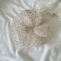 Macro detail view of a soft off-white mesh scrunchie with classic black polka dots - Large Coffee Fine Dot Mesh Scrunchie