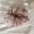 Elegant pink floral scrunchie hair tie with delicate white flower pattern detail - 7#